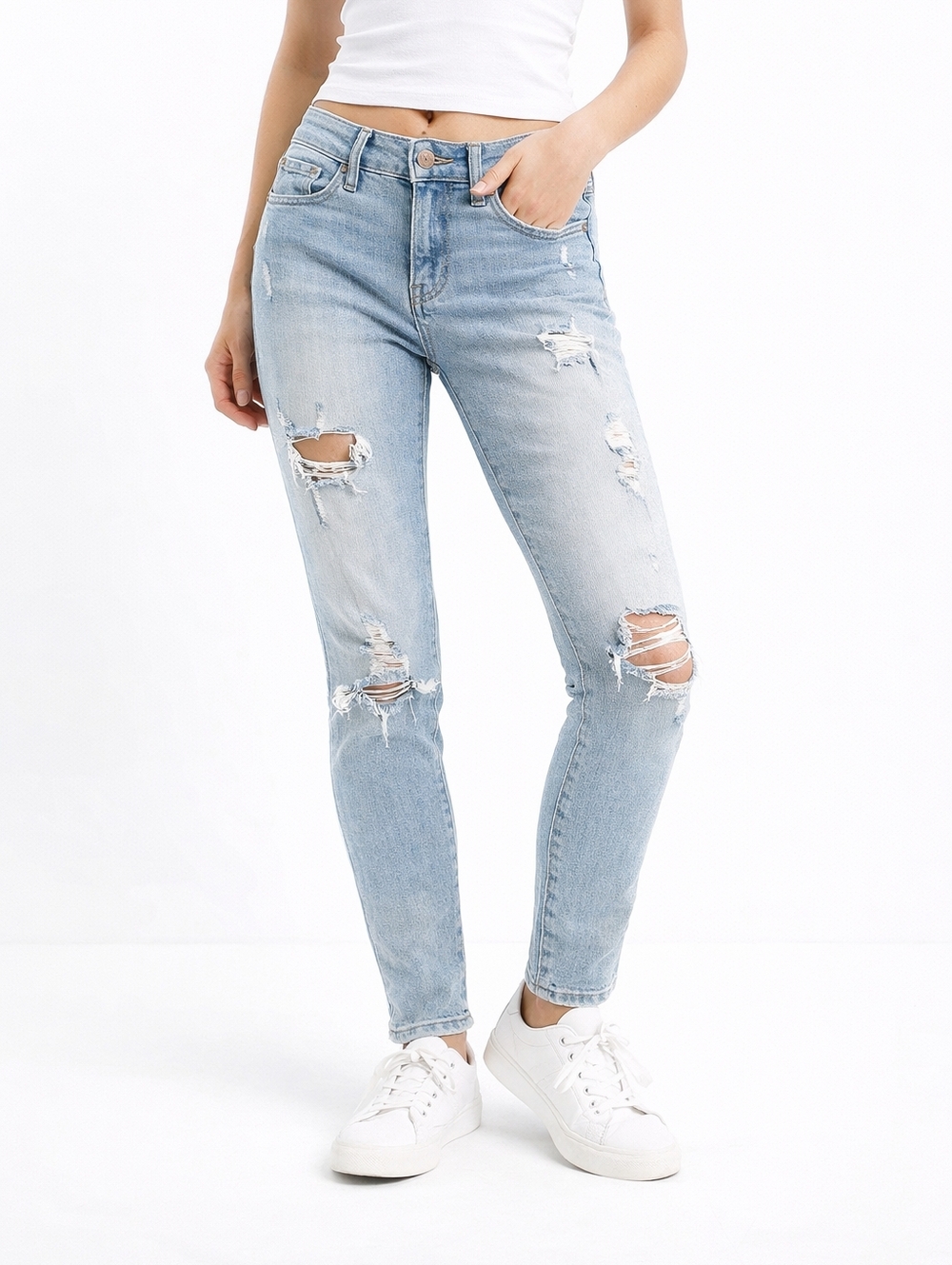 American Eagle Outfitters Jeans Womens 8 Blue Low Rise Skinny 29x29 Distressed